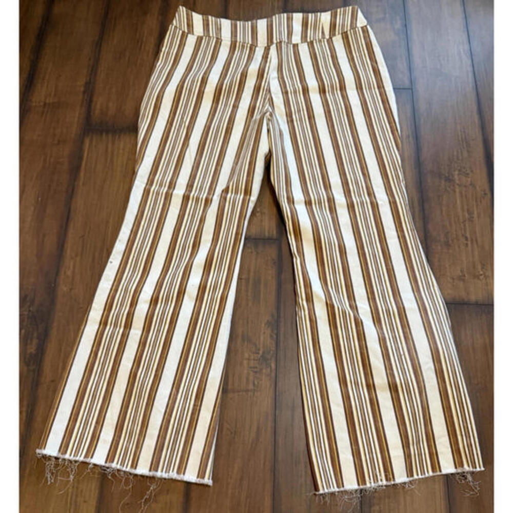 Free People Womens‎ CRVY Flare Jeans Wild Honey Ivory Combo Striped Pants 35x31 - Picture 2 of 10